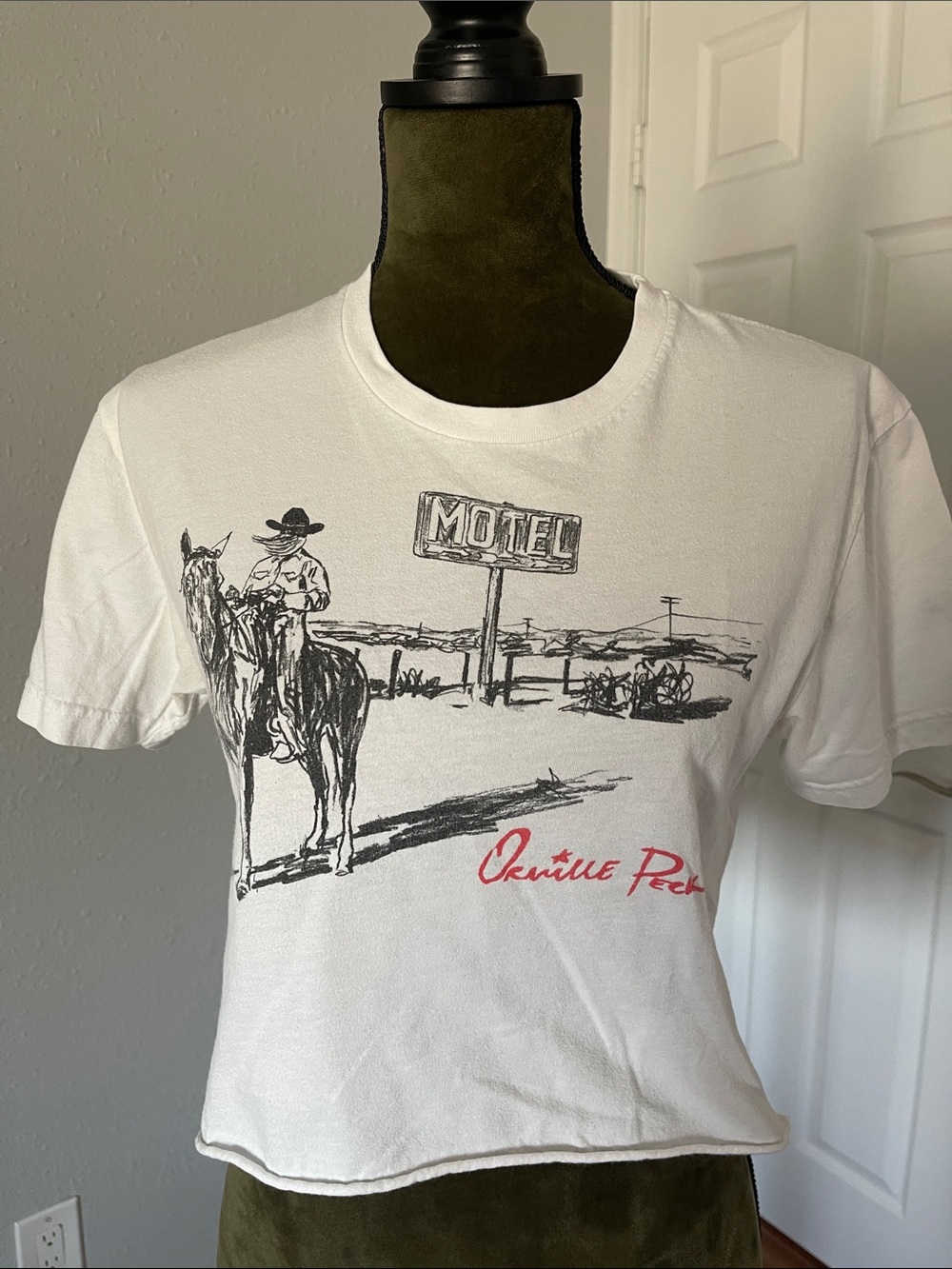Motel Rocks White Short Sleeve Cowboy Graphic Tee with Red Script